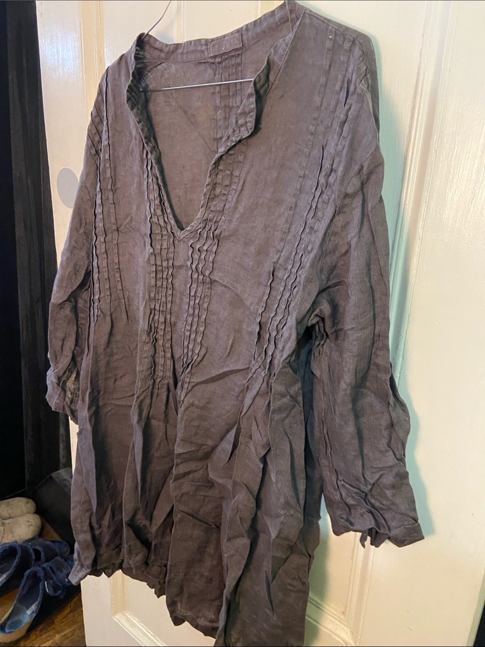 Cp shades grey Regina Linen Pintuck V-Neck Tunic Top - Slate Gray